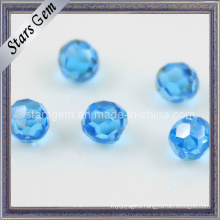 Aqua Blue Faceted Cubic Zirconia Beads with Hole Drilled
